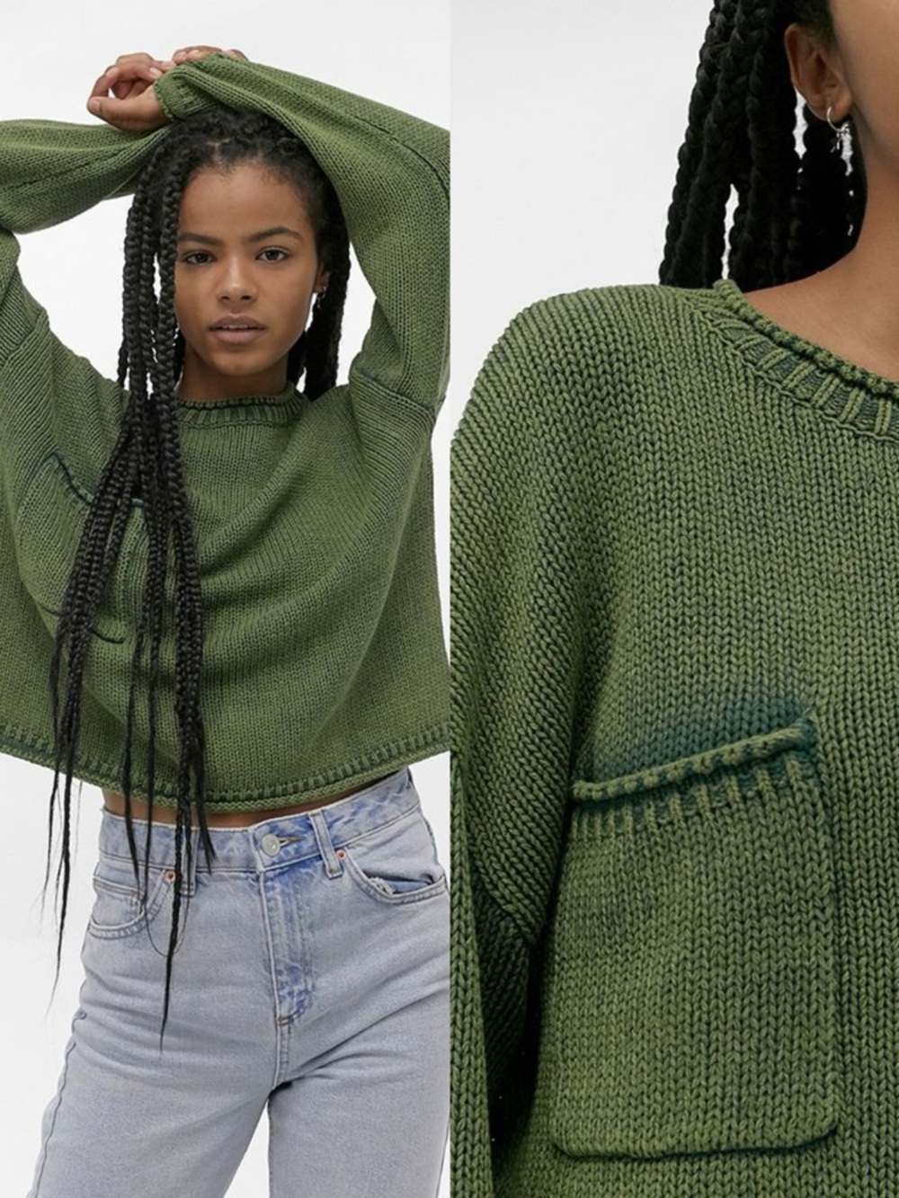 Urban Outfitters Leona Slouchy Pocket Jumper in Green